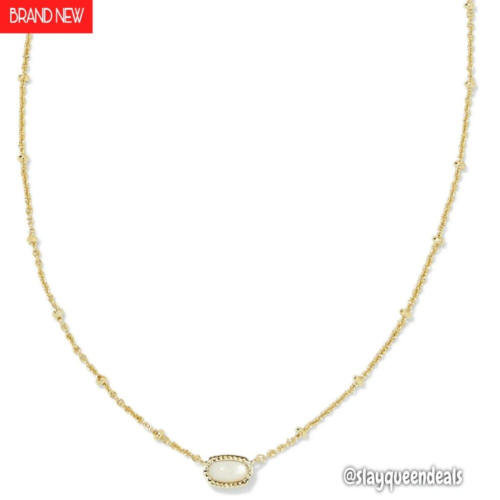 Mini Gold-Plated Pendant Necklace, 15" Chain With Extender, Mother Of Pearl